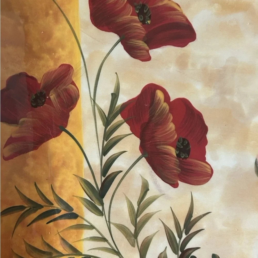 4 Pier 1 Imports Hand-painted‎ Square Dinner Plates Poppies 10” Retired